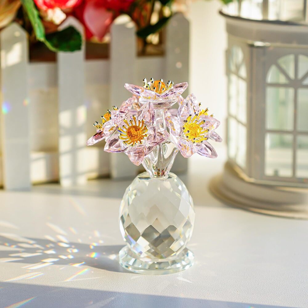 6014 Crystal Rose Bouquet Figurine and Pink Crystal Flower Ornament - Picture 2 of 9